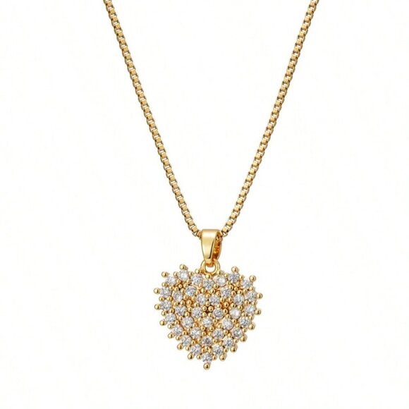 Gold Casual Women's Gold-Plated Stainless Steel Cubic Zirconia Heart Necklace - Picture 2 of 5